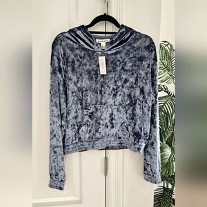 Nwt Weekend Edition Crushed Velvet Casual Blue Tie-Dye Hoodie Top